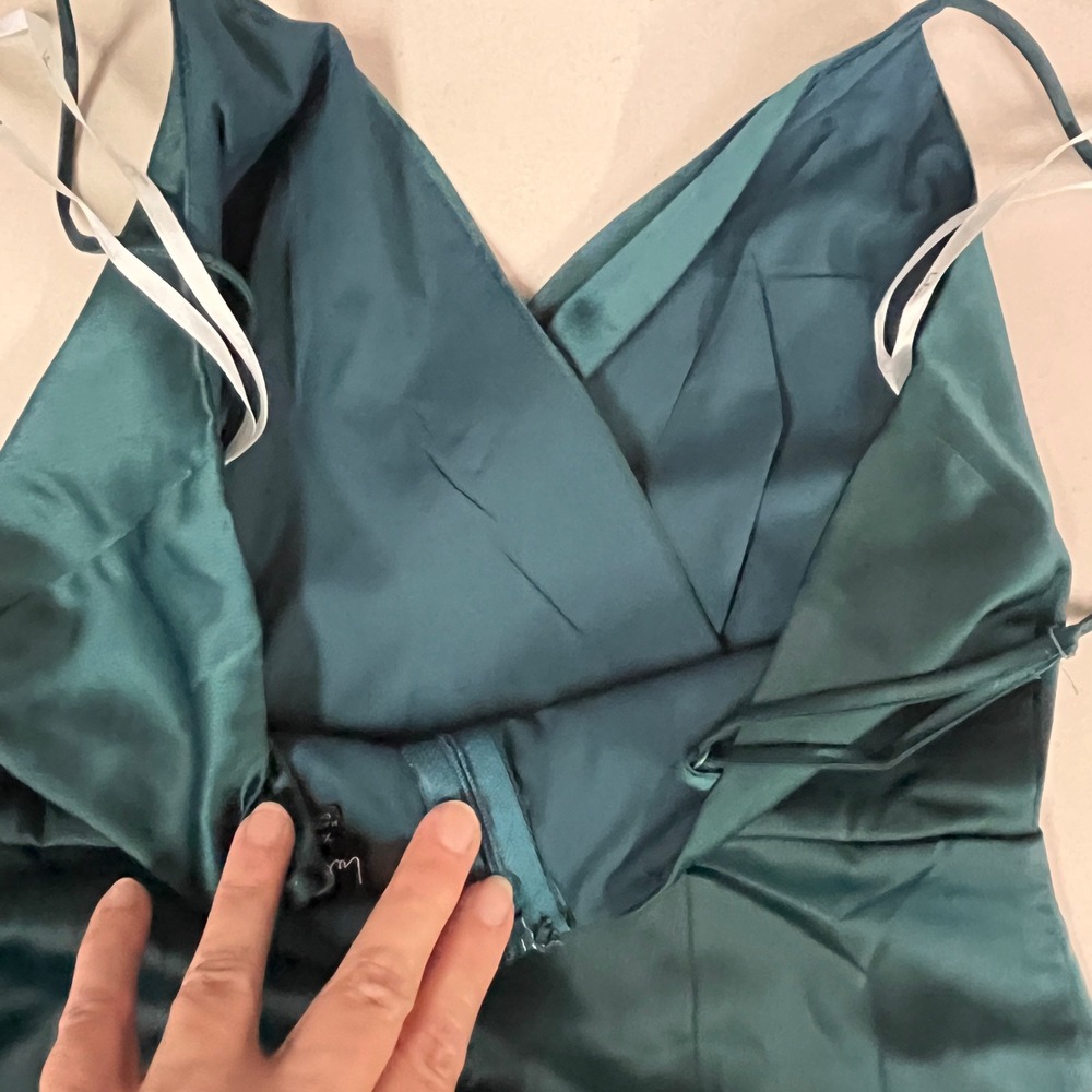 Lulus Women Quite Likely Teal Satin Wrap Dress XS Formal Cocktail Going Out HOCO - Picture 13 of 15
